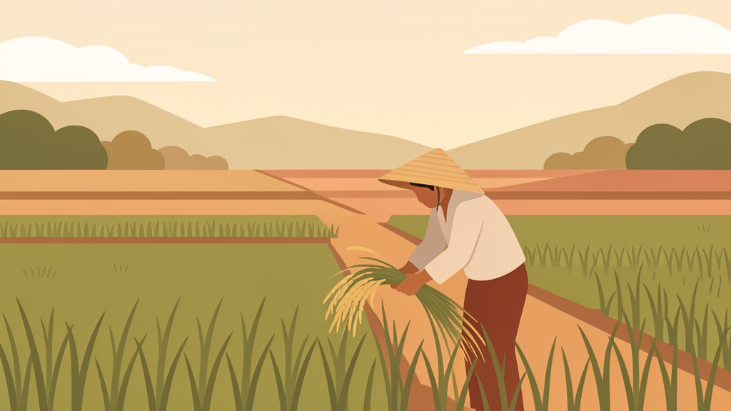 Nông dân Việt Nam thu hoạch lúa chín vàng