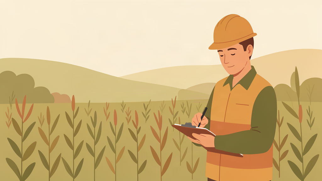 Thanh tra viên ghi chép biểu mẫu kiểm tra đồng ruộng hữu cơ