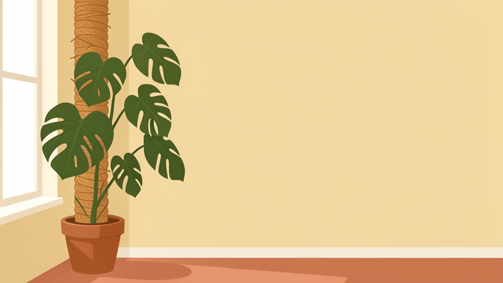 Cây Monstera leo cọc xơ dừa với lá xẻ lớn trong chậu nội thất