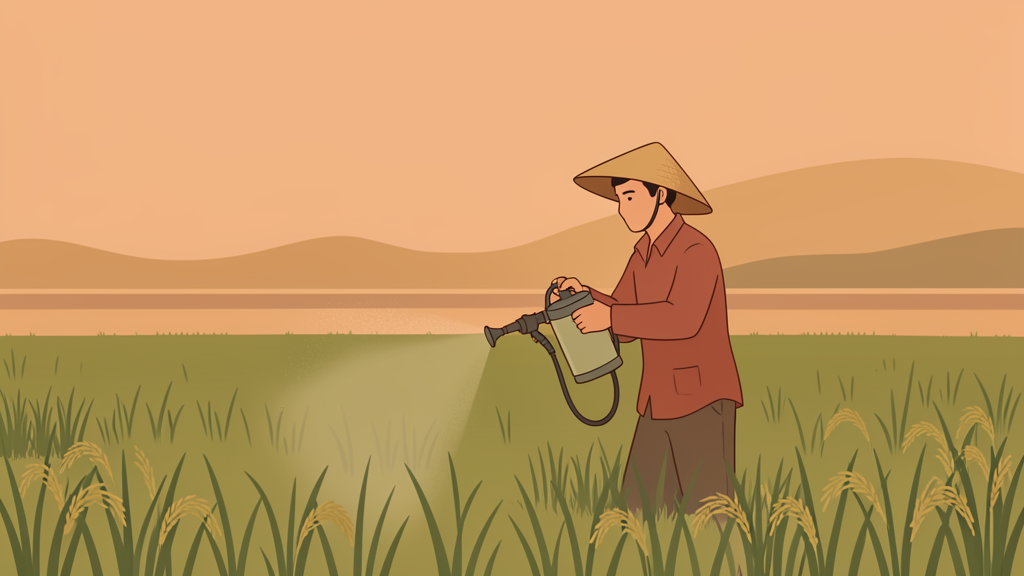 Nông dân áp dụng chế phẩm sinh học vi sinh trên ruộng lúa Việt Nam